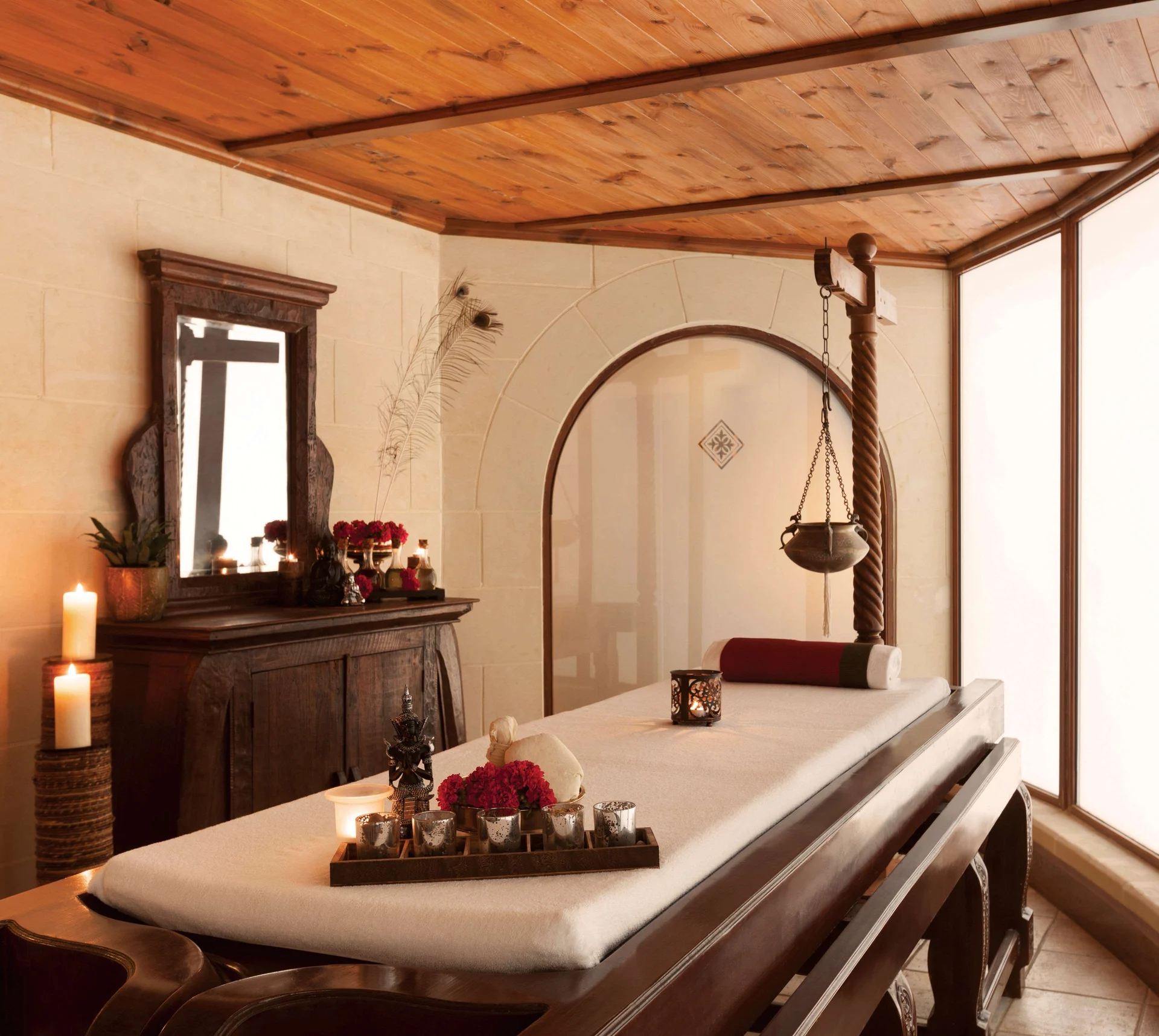 Spa treatment room and massage setting